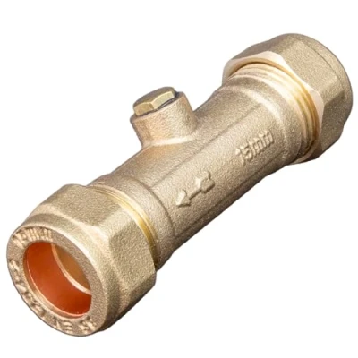 Image of 15mm DZR Double Check Valve WRAS Approved Compression Fitting Non Return One Way Issolation Valves Prevents Backflow and Contamination.