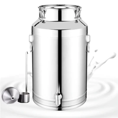 Image of Yiustldd 304 Stainless Steel Milk Transport Cans Churn Pot Wine Pail Bucket Barrel Tea Canister Dairy with Sealed Lid and Optional Spigot/with Tap,18L