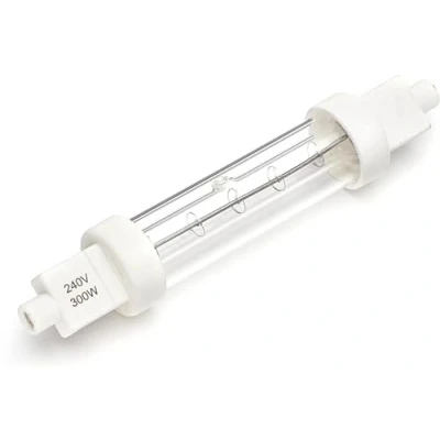 Image of Catering Parts UK Heat Lamps 240v 300w Gantry Lights Jacketed Food Lamp 118mm R7S Part No LMP 101 Push Fit (1)
