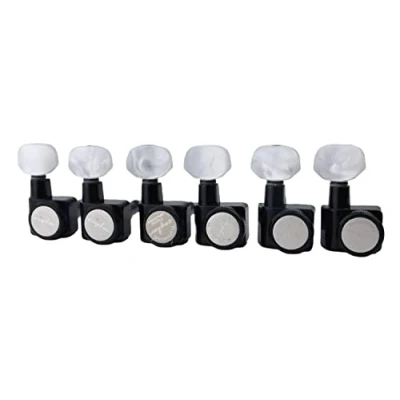 Image of Guyker 6 In line Guitar Locking Tuners 1:18 Lock String Tuning Key Pegs Machine Heads for Folk Classical Acoustic Electric Pearl Buttons, Black