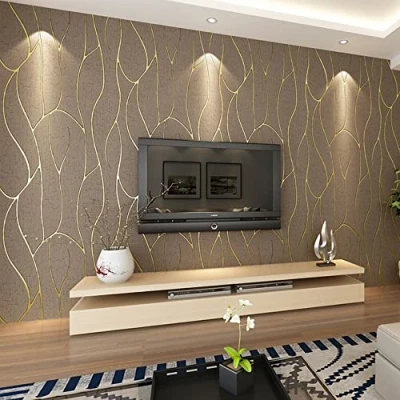 Image of KeTian Modern Simple 3D Imitation Deerskin Non Woven Wallpaper for Living Room Bedroom TV Background Curve Pattern Wall Paper Roll Dark Brown 0.53m (1.73&#039; W) x 10m(32.8&#039;L)=5.3m2 (57 sq.ft)