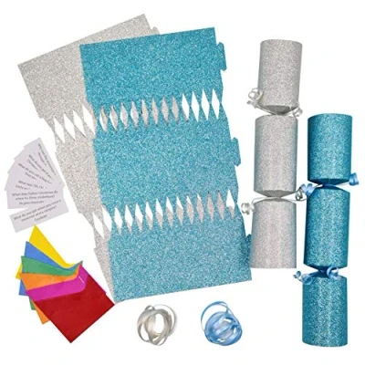 Image of evelay 12 Make Your Own Christmas Cracker kit Crackers Hats Snaps SILVER &amp; BLUE