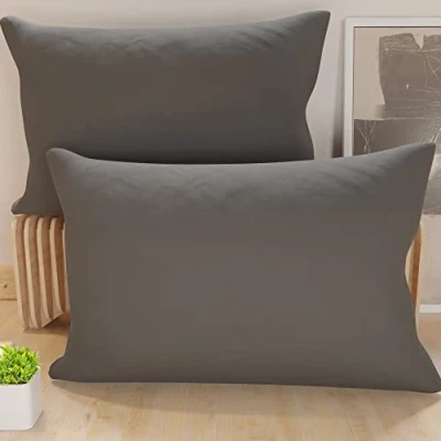 Image of PETTI Artigiani Italiani Pair of Pillow Cases, Solid Color Dark Grey, 100% Non Allergenic Microfibre, Made in Italy