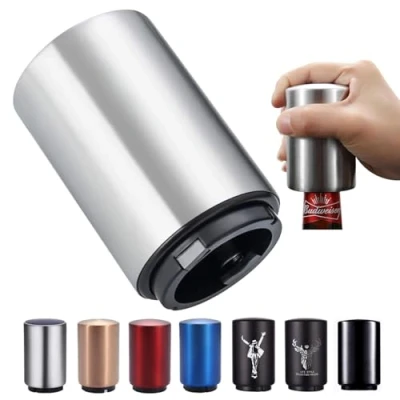 Image of SUOXU Bottle Opener,Stainless Steel Automatic Push Down Magnetic Beer Opener,No Damage Quick to Open Cola Soda Top Cap Kitchen Gadgets Accessories,Birthday Christmas Gift for Men Dad