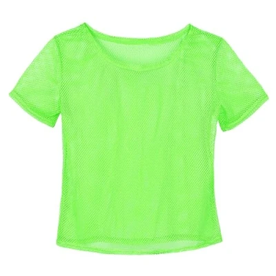 Image of KarneLux neon Net Shirt Top Festival Mesh as Fancy Dress for 80s 90s Outfits Carnival, or Theme Parties Women&#039;s One Size, Green, Size fits All