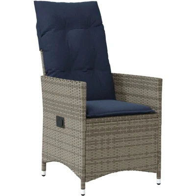 Image of vidaXL Reclining Garden Chair with Cushions Grey Poly Rattan