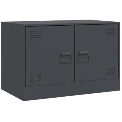 Image of vidaXL Modern Anthracite TV Cabinet 67x39x44 cm Cold Rolled Steel Media Unit with Storage, Metal Handles for Living Room