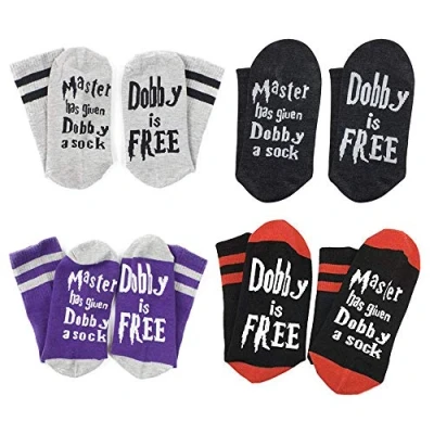 Image of FABSELLER Dobby Socks Unisex Novelty Funny Cotton is Free for Men Women Gift, 4 Pairs