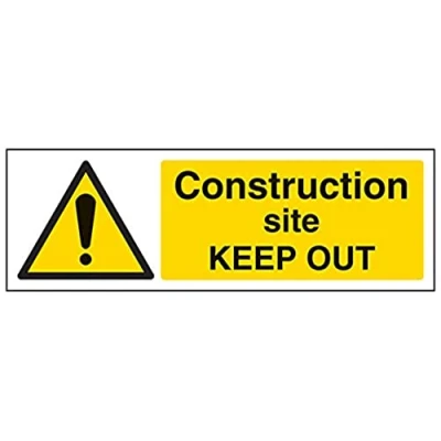Image of V Safety 67072AX S Construction Site Keep Out Sign Landscape 300mm x 100mm Self Adhesive Vinyl, Black/Yellow