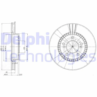 Image of 42510TK8A00, 45251SZ300, 45251SZ3E00 Brake disc DELPHI BG3061 282mm 23mm 5 Vented Oiled Untreated HONDA: Prelude V, Integra II Coupe, HR V I