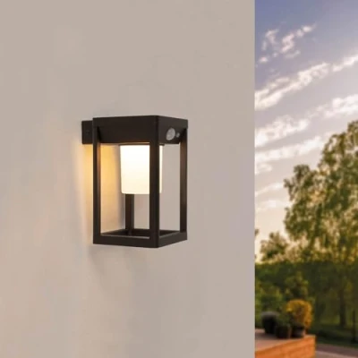 Image of Ledvion LED solar cell with motion sensor, square, black, IP44, power, 2.2W, 3000K, detection and screen switch, energy efficient weatherproof