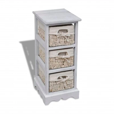 Image of vidaXL Wooden Storage Rack 3 Weaving Baskets White