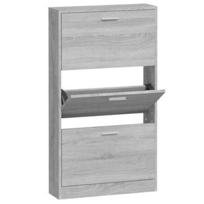Image of vidaXL Shoe Cabinet, Grey Sonoma Modern Design, Engineered Wood Construction, Moisture Resistant, 3 Pull Down Drawers Ample, Organised Storage for Shoes