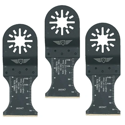 Image of 3 x TopsTools UN35ACT_3 Tungsten Carbide Heavy Metal Blades Compatible with Bosch Fein (Non StarLock) Makita Milwaukee Einhell Ergotools Hitachi Parkside Ryobi Worx Workzone Multi tool Accessories