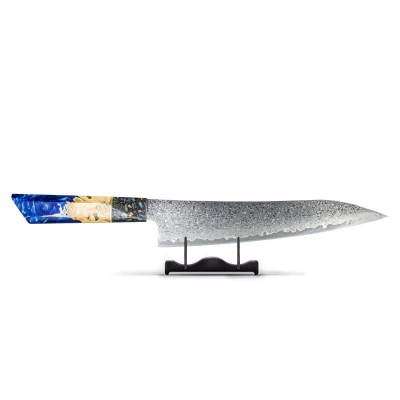 Image of Japanese damascus chef&#039;s knife 23cm Sapphire Epoxy Jewels