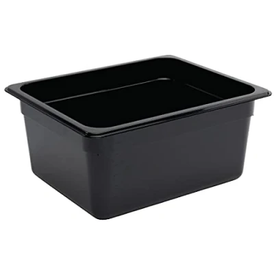 Image of Vogue Polycarbonate 1/2 Gastronorm Container 150 mm Deep, Black, Capacity: 8.8 Litre, GN Plastic Tray, Stackable Fridge, Freezer &amp; Dishwasher Safe Lid Sold Separately, U460