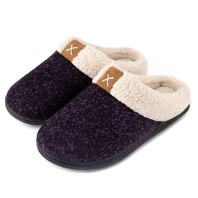 Image of ULTRAIDEAS Ladies&#039; Cozy Memory Foam Slippers Fuzzy Wool Like Plush Fleece Lined House Shoes w/Indoor, Outdoor Anti Skid Rubber Sole(Purple, 3 4 UK)