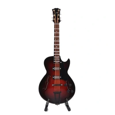 Image of Hztyyier 14cm Tall Miniature Guitar Model Wooden Desk Display Instrument Mini Musical Ornaments Craft Home Decor with Stand Ornament Gifts (14cm)