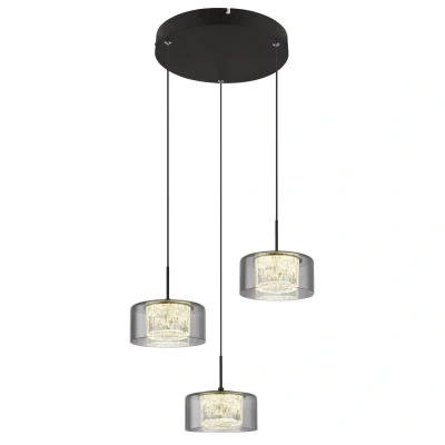 Image of Fogsy Cluster Pendant Ceiling Light Matt Black Smoke Glass Shade 3x LED 4000K