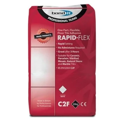 Image of Bond It Rapid Flex Tile Adhesive Fast Setting Floor Wall Ceramic White (20Kg)