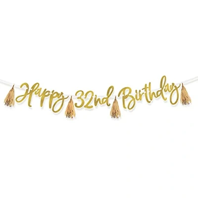 Image of Amscan 9911616 Gold Happy Birthday Add an Age Letter Banner includes Number &amp; Stickers for 1st to 100th 2.74m