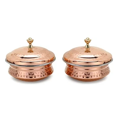 Image of Zap Impex Dishes Indian Sentence 2 Copper Serving Bowl with lid terrines
