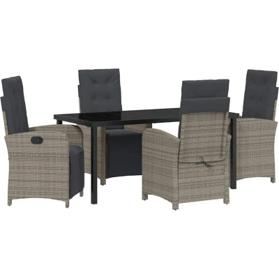 Image of vidaXL 5 Piece Garden Dining Set with Cushions Grey Poly Rattan