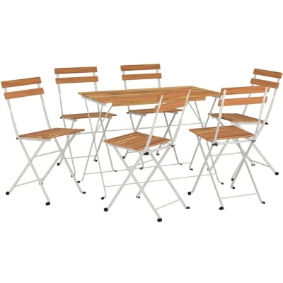 Image of Vidaxl 7 Piece Folding Bistro Set Solid Wood Acacia and Steel