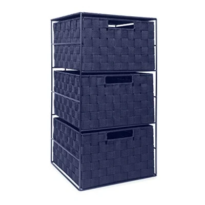 Image of EHC Woven 3 Drawer Storage Unit Cabinet For Bathroom, Bedroom Navy Blue