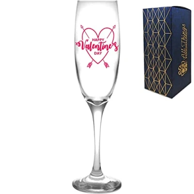 Image of Novelty Engraved/Printed Prosecco Champagne Flute Happy Valentines Day!! Pink