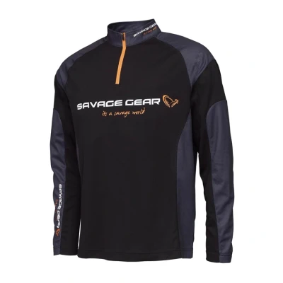 Image of Savage Gear Tournament shirt 1/2 Zip Size M Black Ink Fishing t