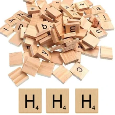 Image of Glamified Pack of 10 H SCRABBLE TILES Same LETTERS Bags WOODEN BLACK NUMBERS FOR CRAFTS WOOD ALPHABETS (Letter H, Tiles)