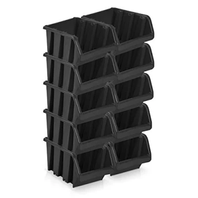 Image of Pack of 10 Storage Boxes Size 4 Black (23 x 16 12 cm)
