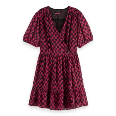Image of Scotch &amp; Soda Women&#039;s Mini Wrap Dress Casual, Ikat Checkerboard Pink 7368, 10