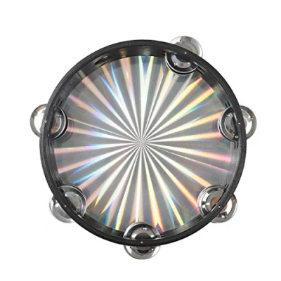 Image of Alnicov Radiant Tambourine Handbell 8 inch Double Row Jingles Reflective Drum Head Percussion Instrument