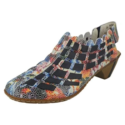 Image of Rieker 43753 Mirjam Multi colour leather laser cut dressy heels (Multi, UK Footwear Size System, Adult, Women, Numeric, Medium, 3.5)
