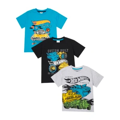 Image of Hot Wheels Boys T Shirts Pack of 3 Short Sleeve 3PK Multipack for Official Clothing Merchandise 6 7 Years Multicoloured
