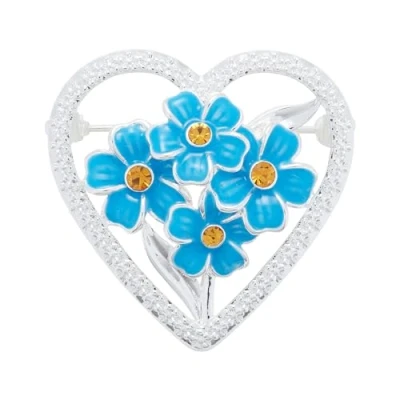 Image of Equilibrium Silver Plated Forget Me Not Heart Brooch