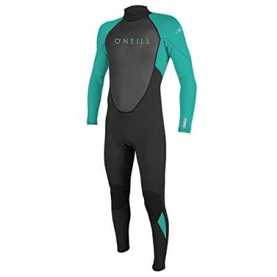 Image of O&#039;Neill Wetsuits Girls&#039; Reactor II Back Zip Full Wetsuit, Black/Light Aqua, Size 6