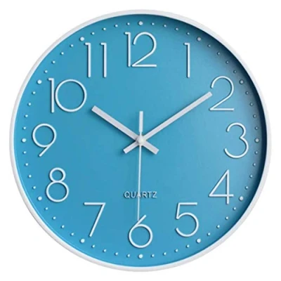 Image of Taodyans Silent Wall Clock 12 In Kitchen Quartz Battery Operated Round Modern Home Decor for Office Class Room Living Bedrooms (Light blue white)