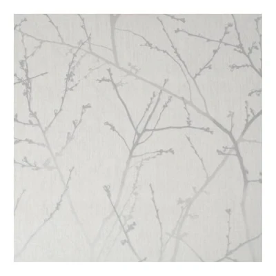 Image of Superfresco Easy Innocence White Mica &amp; Silver Metallic Wallpaper Paste The Wall Grey Traditional Tree Design