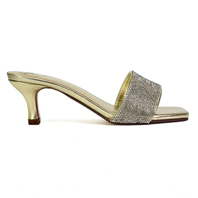 Image of Womens Diamante Low Kitten Heels Ladies Slip On Heeled Mules Gold Sandals Size 5
