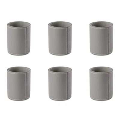 Image of OSCO Grey Faux Leather Pen Pot 6 Pack Pencil Holder Desk Tidy Office Organiser Makeup Storage Cosmetics Display H10.5 x W8.7 D8.7 cm