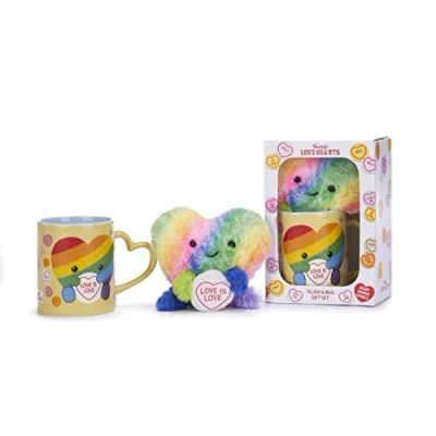 Image of Posh Paws Swizzels Love Hearts Arty The Big Hearty &#039;Love is Love&#039; 11OZ Mug &amp; Plush Gift Set, Yellow, 37745