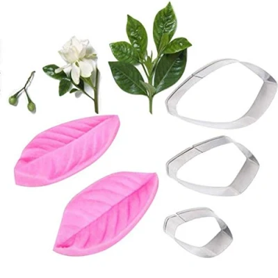 Image of Flower Petal Veiner Silicone Molds Stainless Steel Fondant Cutter Set,Cake Decorating Toosl Cookie Baking Mould,Bakeware Mould Sugarcract Chocolate Gumpaste Cake