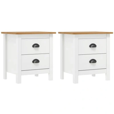 Image of vidaXL Bedside Cabinet Hill 2 pcs White 46x35x49.5 cm Solid Pine Wood