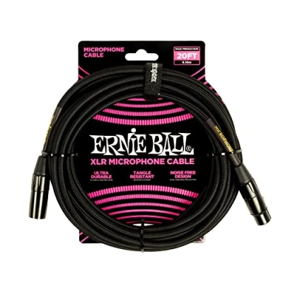 Image of Ernie Ball 20ft Braided Male Female XLR Microphone Cable Black