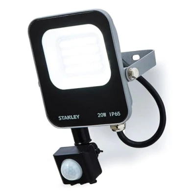 Image of Stanley SXLS38693E Slimline 20w LED Flood Light, IP65, Black, 2200lm, 6500K, PIR