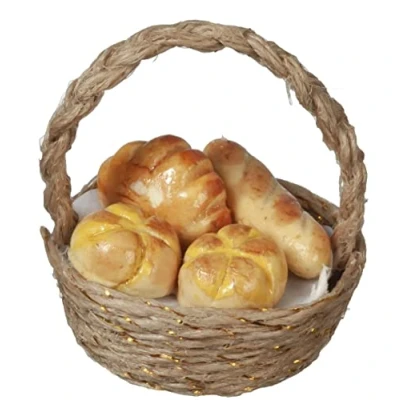 Image of Dolls House Woven Basket of Fresh Bread 1:12 Shop Store Bakery Kitchen Accessory