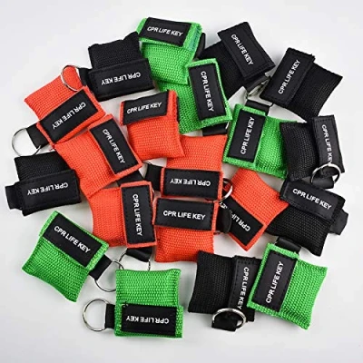 Image of JTKENS 120 Pcs CPR Resuscitator Mask Keychain Emergency Face Shield First Aid for Health Care Tools 3 Colors